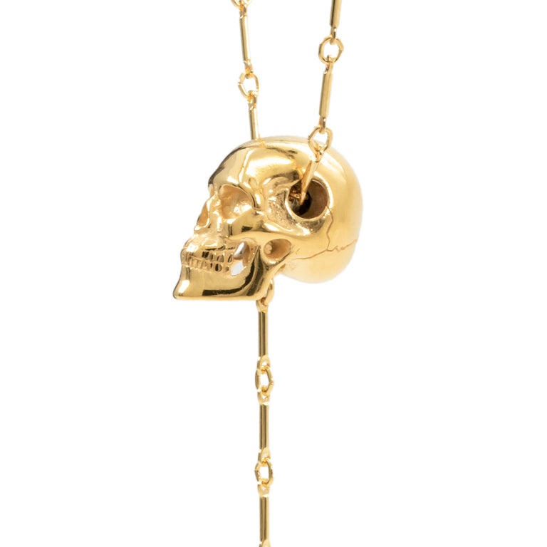 Skull necklace, surgical steel, 21k gold PVD, skull head, cranial detail, steel gold plated link chain, teeth, gothic, recycled steel, ethically created
